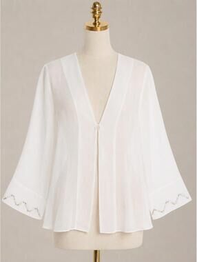 Vintage White Sheer Beaded Sleeve Blouse Top